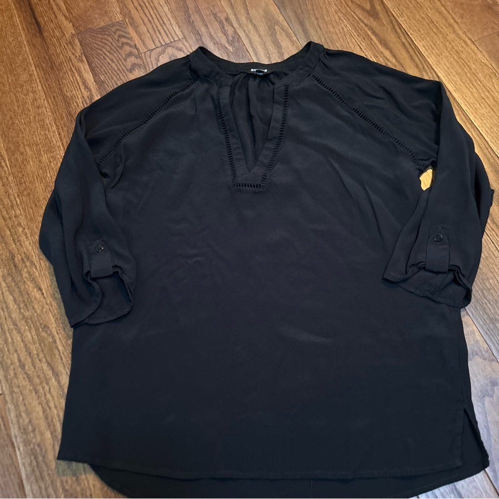Express Black V-Neck Blouse with Lace Detail